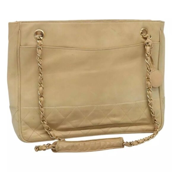 CHANEL Matelasse Chain Shoulder Bag Lamb Skin Beige CC Auth bs22414 - Picture 1 of 16